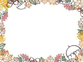 Autumn illustration with leaves silhouette elements. Frame template