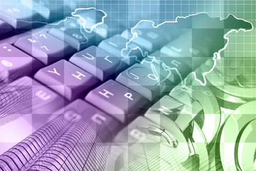 Keyboard, mail signs and map