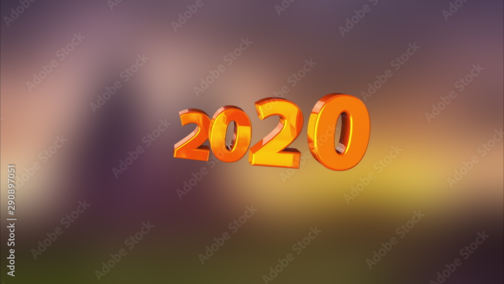 Poster 3d rendering background with multi-colored number 2020 turns into black and white. computer generate