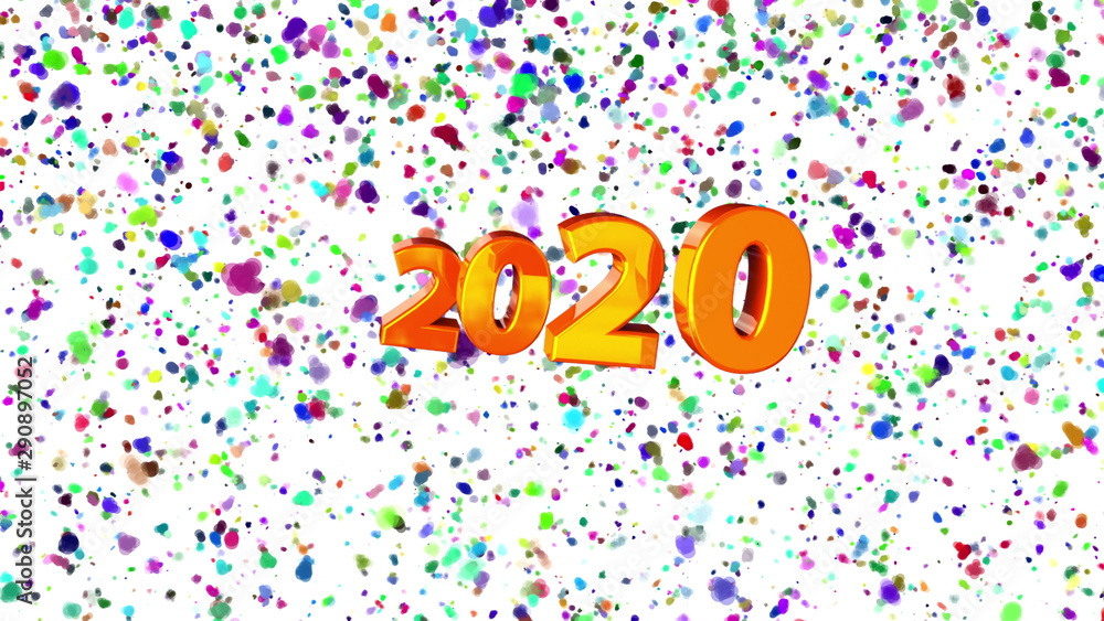 Poster 3d rendering background with multi-colored number 2020 turns into black and white. computer generate