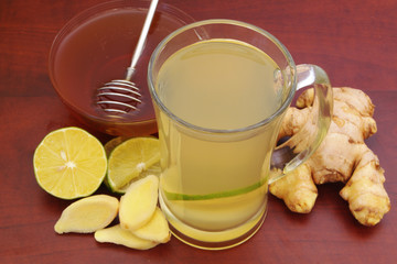 Hot ginger tea with lime and honey