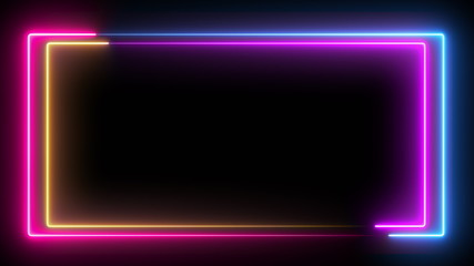 Computer generated color animation. 3D rendering neon frame of blue and pink colors on a black background - obrazy, fototapety, plakaty
