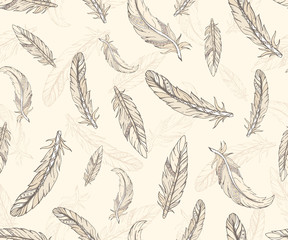 Seamless pattern with flying feathers