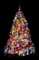 Beautiful Christmas tree on a black background. new year concept - obrazy, fototapety, plakaty
