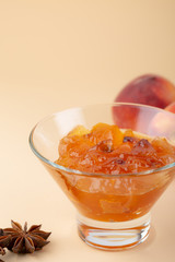 Chutney peach with spice in bowl, sweet food