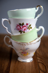 Vintage stacked teacups 