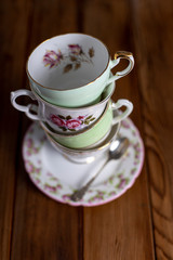 Vintage stacked teacups 