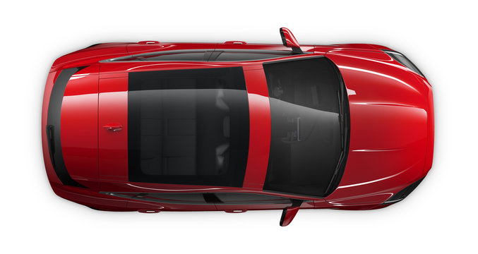 Red SUV car - top view 