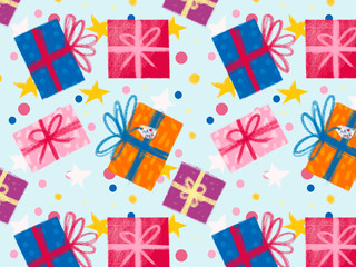 pattern with hand-drawn gift boxes
