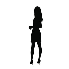 Obraz na płótnie Canvas Silhouette of a woman in summer dress standing, business people,vector illustration, black color, isolated on white background