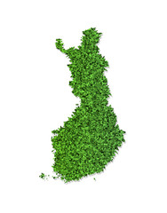 Vector isolated simplified illustration icon with green grassy silhouette of Finland map. White background