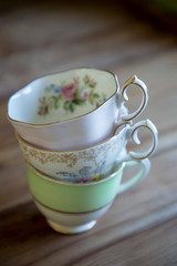 Vintage stacked teacups 
