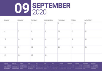 September 2020 desk calendar vector illustration