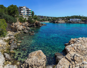 Panoramic view of the bay PORTALS NOUS with beach
