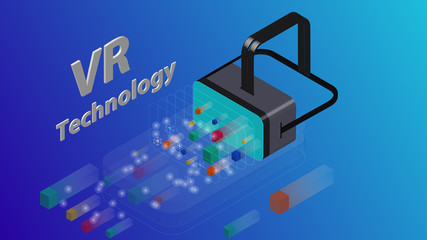 Isometric Virtual Reality Concept. VR headset. Flat Design Template