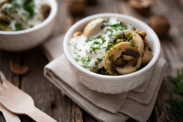 Marinated mushrooms with walnuts
