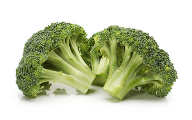 Fresh green broccoli on white background.