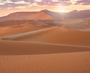 Sunrise view sand dunes in the Namib Desert at Sossusvlei, Namibia.