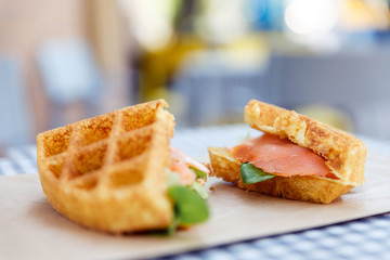 Sandwich with salmon outside take away