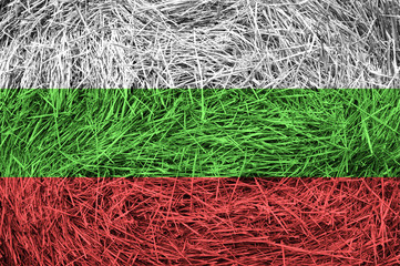 Bulgaria flag on a hay roll surface.