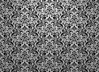 Wallpaper in the style of Baroque. Seamless vector background. Black and grey floral ornament. Graphic pattern for fabric, wallpaper, packaging. Ornate Damask flower ornament