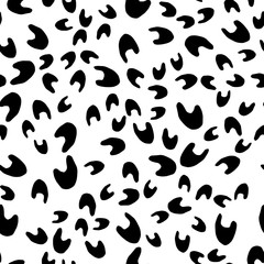 Fototapeta na wymiar Seamless abstract pattern with curved shape in black. Hand drawn wavy objects in chaotic composition. Vector illustration for textile print, fabric, wrapping paper. White neutral background.