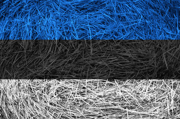 Estonia flag on a hay roll surface.