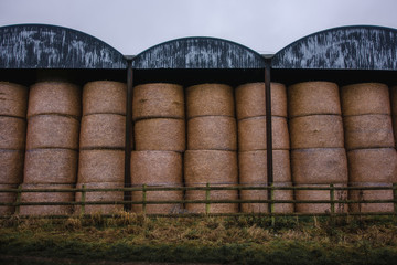 bales of hay in a barn