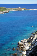View on Caprara island and lighthouse. Tremiti. Italy