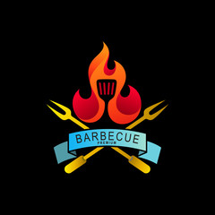Barbecue menu logo icon emblem vector template, BBQ logo, Fire icon