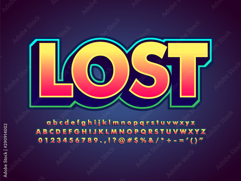 Poster simple game logo with extrude effect, gradient yellow and orange font with thin outline, minimalist 
