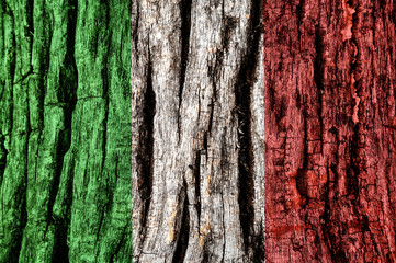 Italy flag painted on old decrepit wooden surface.