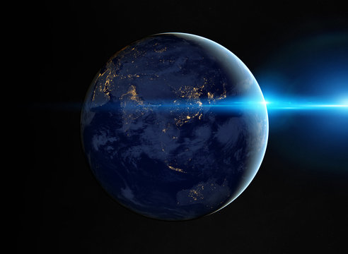 View of planet Earth at night with cities lights on Asia 3D rendering elements of this image furnished by NASA