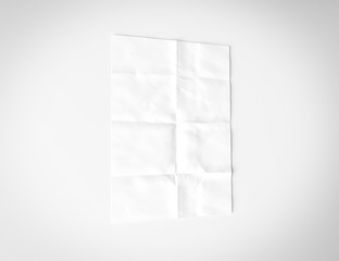 Folded poster isolated on white background Mockup 3D redenring
