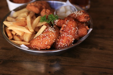 crispy fried chicken and french fries