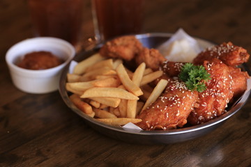 crispy fried chicken and french fries