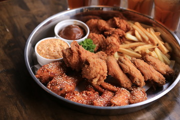 crispy fried chicken and french fries