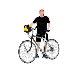 Cyclist man holding bicycle, Silhoutte of cyclist and bicycle