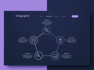 Vector graphics infographics with five options. Template for creating mobile applications, workflow layout, diagram, banner, web design, business reports with 5 steps