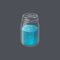Blueberry lemonade in vintage glass jar. Homemade refreshment drink. Half filled. Vector illustration isolated on dark background.