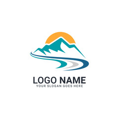 Mountain with dynamic river abstract logo design. Editable logo design