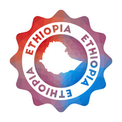 Ethiopia low poly logo. Colorful gradient travel logo of the country in geometric style. Multicolored polygonal Ethiopia rounded sign with map for your infographics.