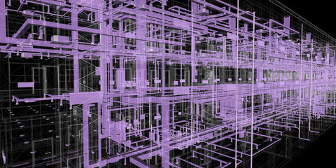The BIM model of the utilities of wireframe view