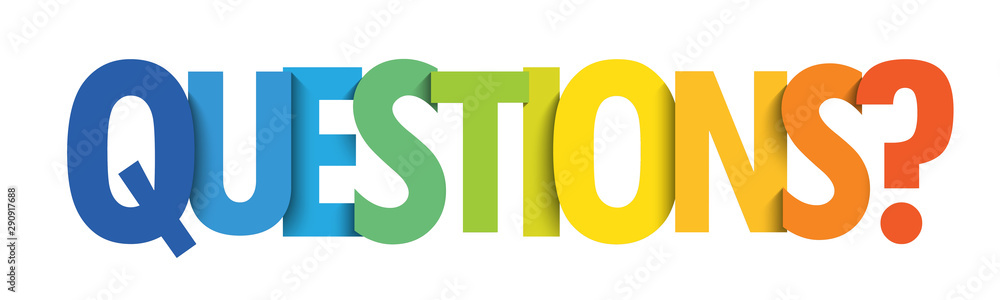 Aufkleber questions? colorful gradient typography banner