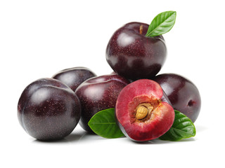 Plums on white background