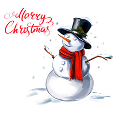 christmas snowman festive Christmas character, art illustration painted with watercolors