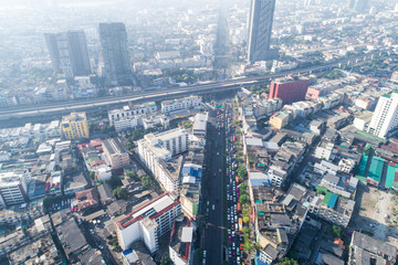 Fototapeta premium Bangkok building of house and flat with traffic road