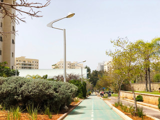 Naklejka premium HOLON, ISRAEL April 07, 2019:Residential building, trees and streets in Holon, Israel