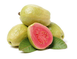 Red guava isolated on white background. Delicious, color.