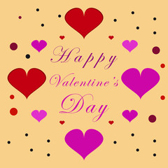 Happy Valentine's Day Hand Drawn Brush Lettering, Isolated on Rich Ping Background. Perfect for Holiday Flat Design. Vector illustration.